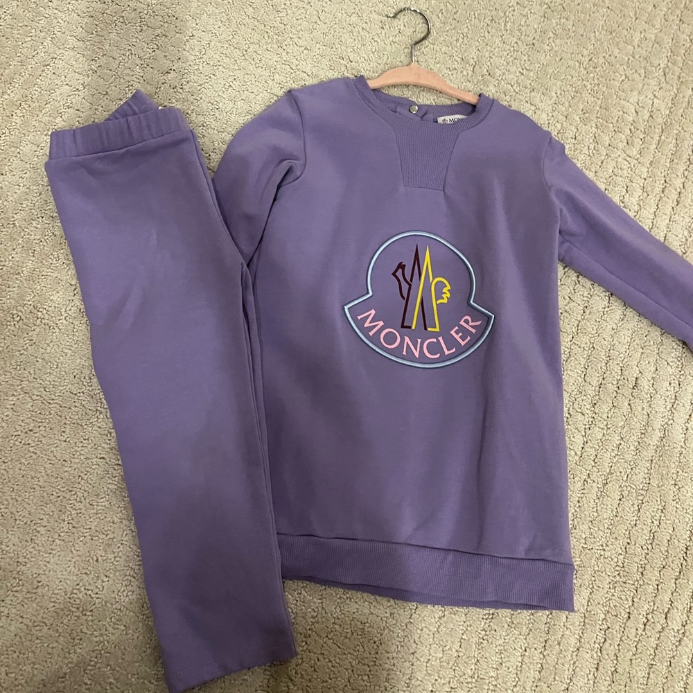 Moncler purple toddler 2 piece set with sweatshirt and leggings size 2